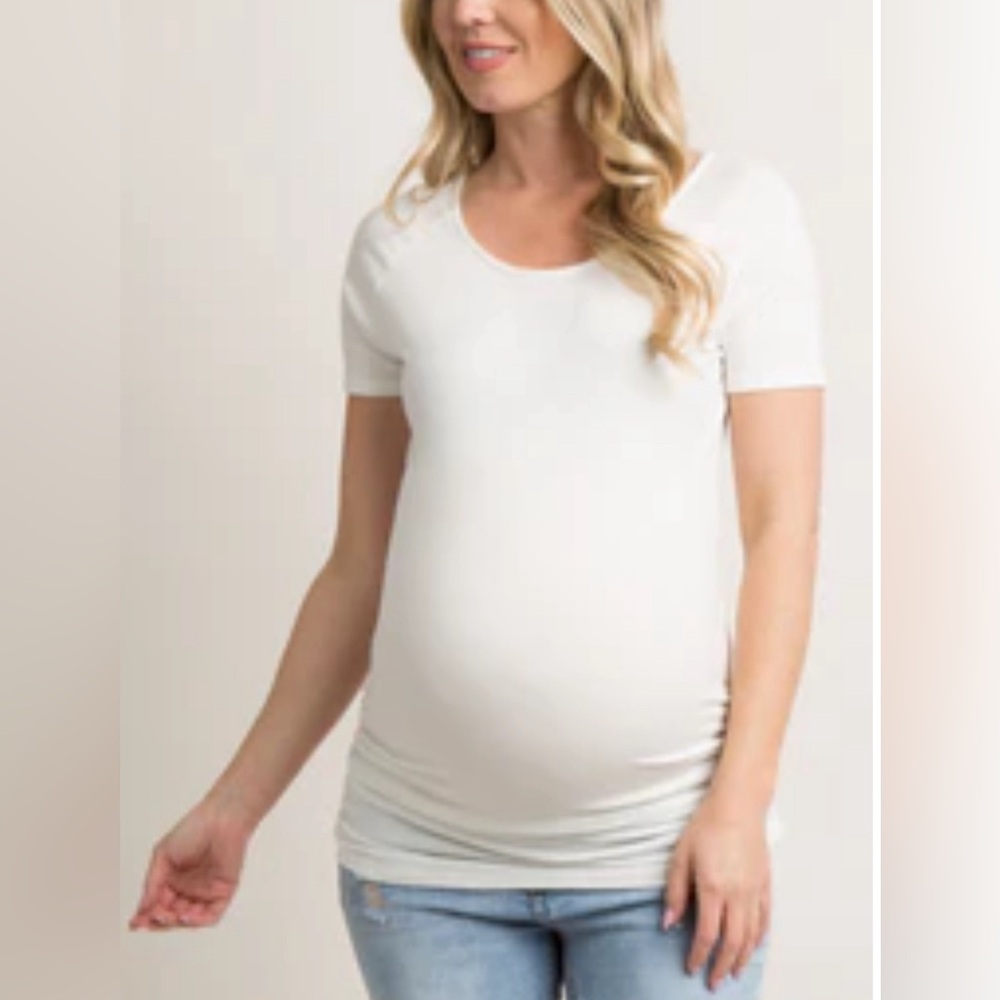 NWT Pink Blush Off White Fitted Maternity Shirt, Large, Ruched